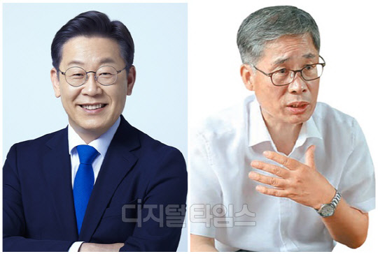 이재명(왼쪽) 더불어민주당 대표와 신평 변호사. <디지털타임스 DB, 민주당 제공>